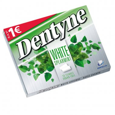 Dentyne White τσίχλες Spearmint με γεύση δυόσμο χωρίς ζάχαρη 16gr