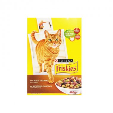 Friskies κροκέτες για γάτα με κοτόπουλο, γαλοπούλα και πρόσθετες ελιές 400gr