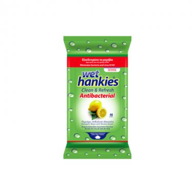 Υγρά μαντηλάκια ΜΕΓΑ Wet Hankies antibacterial lemon 15τεμ