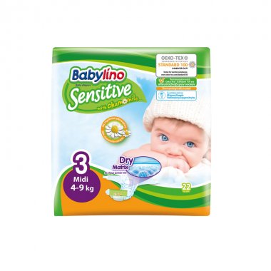 Babylino Sensitive Midi Νο3 (4-9kg) πάνες μωρού 22 τεμάχια