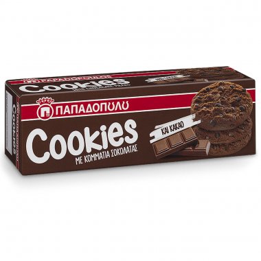 Παπαδοπούλου μπισκότα Cookies με κομμάτια σοκολάτας και κακάο 180gr