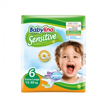 Babylino Sensitive Extra Large Νο6 (15-30kg) πάνες μωρού 15 τεμάχια