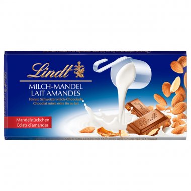 Lindt Swiss σοκολάτα γάλακτος Lait-Amandes με τραγανά αμύγδαλα 100gr