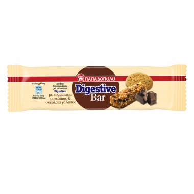 Παπαδοπούλου Digestive bar μπάρα με κομματάκια σοκολάτα και σοκολάτα γάλακτος 28gr