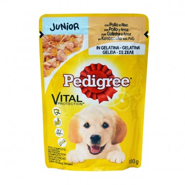 Pedigree Junior υγρή τροφή σε ζελέ για κουτάβια με κοτόπουλο και ρύζι 100gr