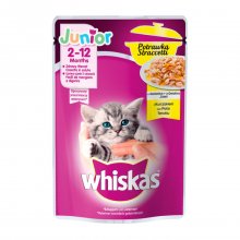Whiskas Junior 2-12 months πλήρης υγρή τροφή για γατάκια σε ζελέ με κοτόπουλο 85gr