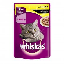 Whiskas 7+ πλήρης υγρή τροφή για ηλικιωμένη γάτα με κοτόπουλο σε σάλτσα 100gr
