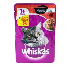 Whiskas πλήρης υγρή τροφή για 1+ ενήλικες γάτες με μοσχάρι σε σάλτσα 100gr