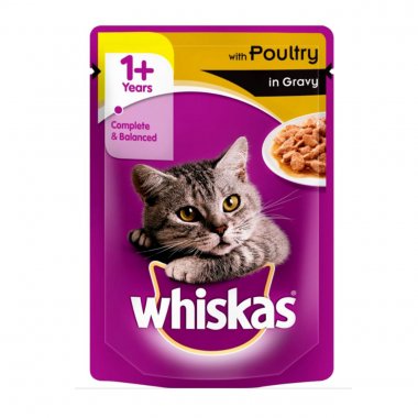 Whiskas πλήρης υγρή τροφή για 1+ ενήλικες γάτες με πουλερικά σε σάλτσα 100gr