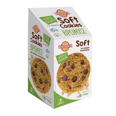Βιολάντα Μπισκότα βρώμης Soft Cookies με μαύρη σοκολάτα χωρίς ζάχαρη 220gr