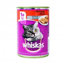 Whiskas 1+ πατέ τροφή για γάτα με μοσχάρι σε κονσέρβα 400gr