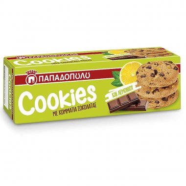 Παπαδοπούλου μπισκότα Cookies με κομμάτια σοκολάτας και λεμόνι 180gr