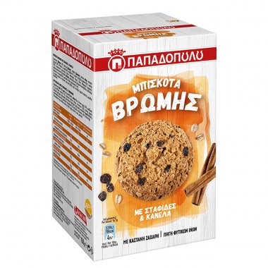 Παπαδοπούλου μπισκότα βρώμης με σταφίδες και κανέλα 150gr