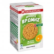 Παπαδοπούλου μπισκότα βρώμης με γεύση πορτοκάλι ΧΩΡΙΣ ζάχαρη 155gr