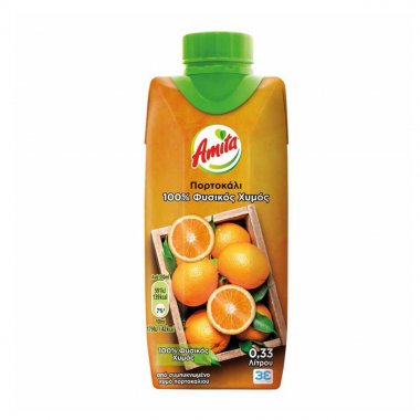 Amita φυσικός χυμός 100% πορτοκάλι 330ml